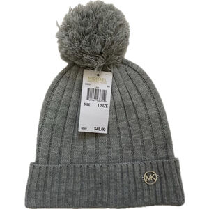 Michael Kors Pom-pom Knit Beanie Women's Hat In Grey One Size *NEW*